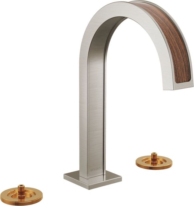 Brizo Frank Lloyd Wright® Brilliance® Luxe Nickel®/Wood Widespread Lavatory Faucet with Arc Spout-0
