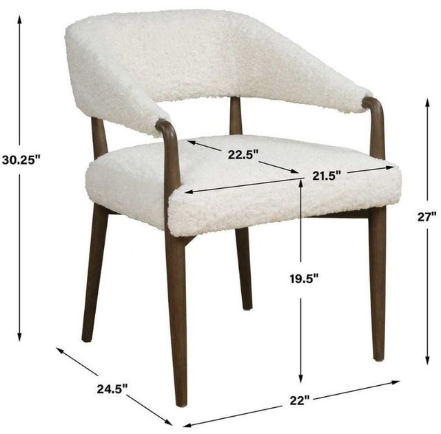 Uttermost® Austell Cream/Walnut Shearling Dining Chair-3