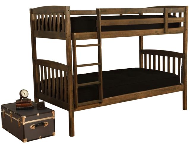 Kodiak Furniture Claire Rustic Walnut/Twill Black Twin Bunk Bed with Waterproof Mattress-0