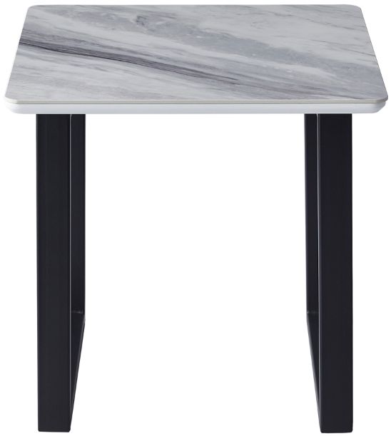 Mazin Furniture Leander White Sintered Stone End Table with Black Metal Legs-1