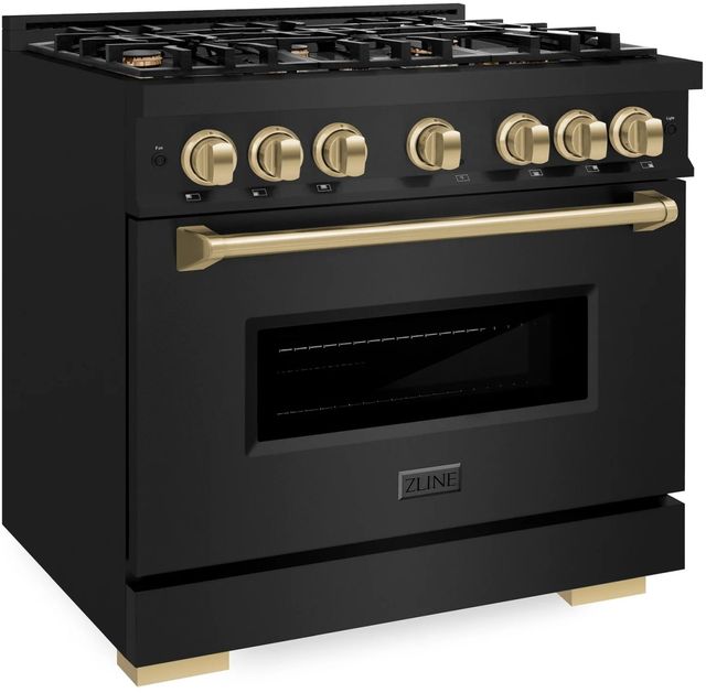 ZLINE Classic Autograph Edition 36" Black Stainless Steel Pro Style Dual Fuel Range with Champagne Bronze Accents-2