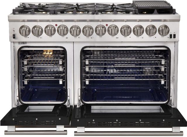 FORNO® Capriasca 48" Stainless Steel Pro Style Dual Fuel Range with Black Door-2
