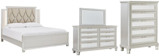 Signature Design by Ashley® Lindenfield 4-Piece Silver King Upholstered Panel Bed Set-0