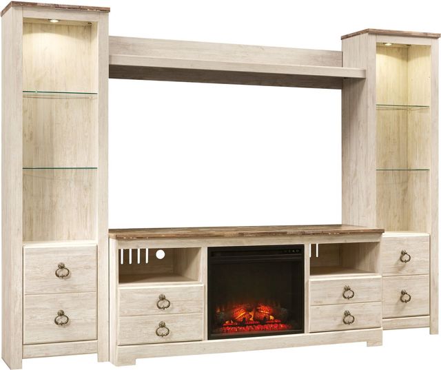 Signature Design by Ashley® Willowton 4-Piece Whitewash Entertainment Center with Fireplace-0