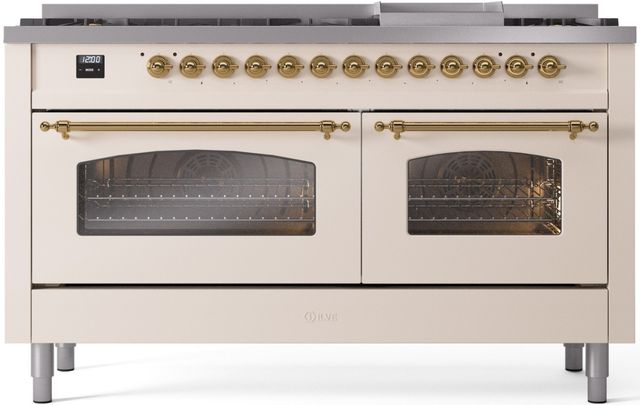 Ilve® Nostalgie II Series 60" Antique White Pro Style Dual Fuel Range-0