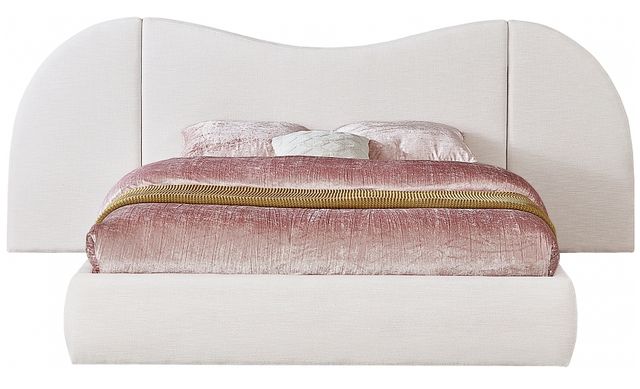 Meridian Furniture Everest White Queen Linen Textured Upholstered Panel Bed-1
