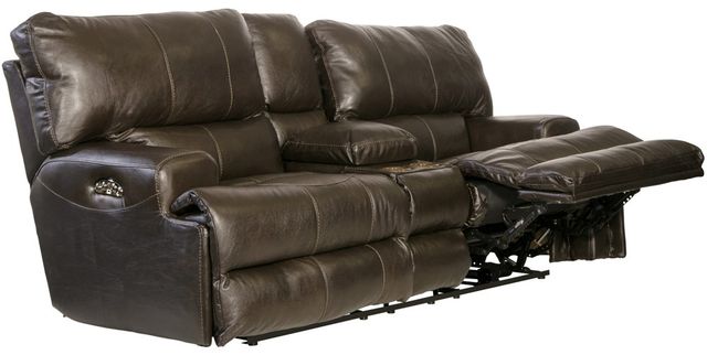Catnapper® Wembley Steel Leather Power Lay Flat Reclining Console Loveseat with Power Adjustable Headrest-1