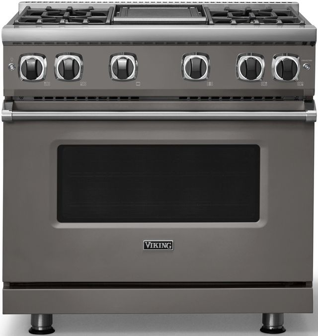 Viking® 7 Series 36" Damascus Gray Pro Style Liquid Propane Gas Range with 12" Reversible Griddle-2