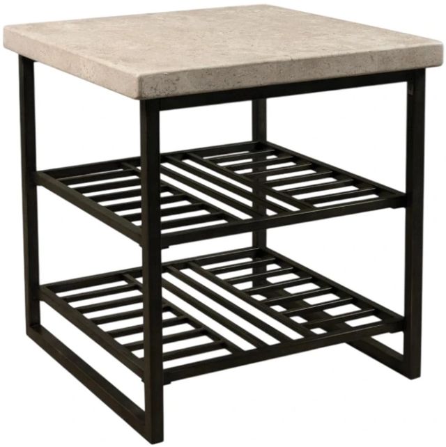 Riverside Furniture Capri Alabaster Travertine Side Table with Black Base-0