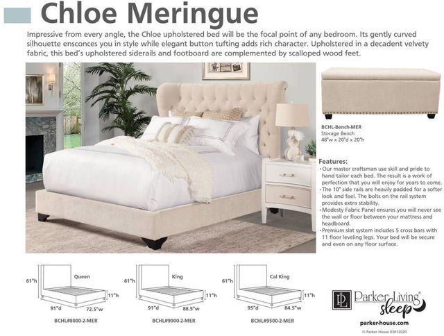 Parker House® Chloe Meringue Storage Bench-2
