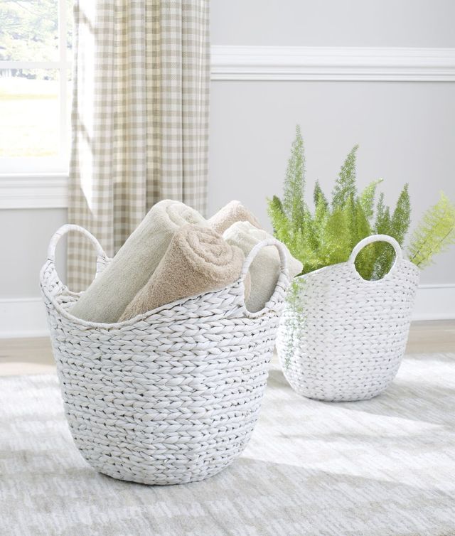 Signature Design by Ashley® Perlman 2-Piece Antique White 18" Basket Set-1