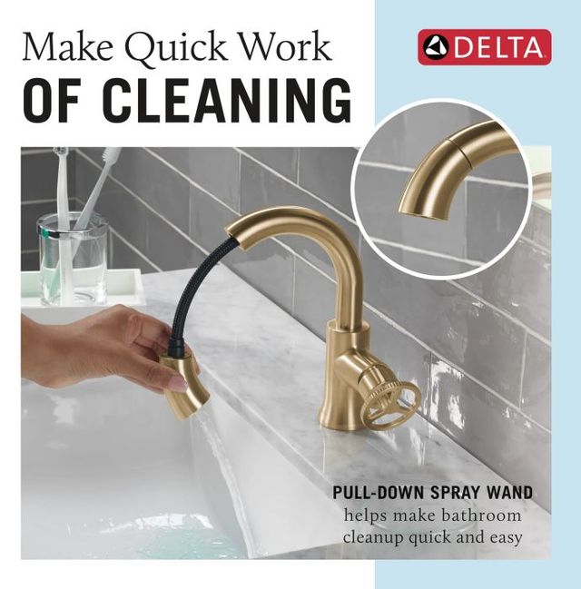 Delta Trinsic® Champagne Bronze Single Handle Wheel Pull-Down Bathroom Faucet with Drain-4