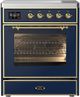 Ilve® Majestic III 30" Midnight Blue Pro Style Induction Range with Triple Glass Door and Brass Trim-0