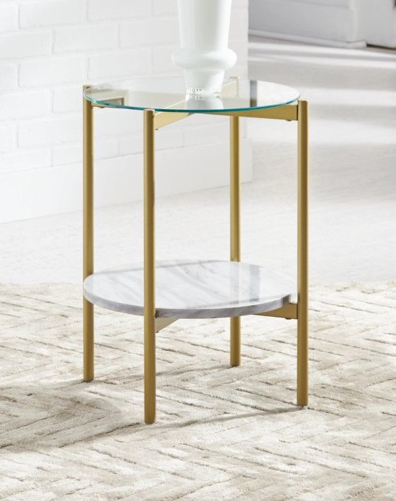 Signature Design by Ashley® Wynora Glass Top Round End Table with Gold Legs and Marble Shelf-2