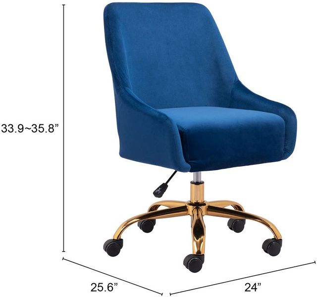 Zuo® Modern Madelaine Navy Blue/Gold Office Chair-3