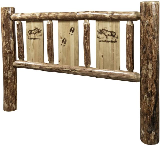 Montana Woodworks® Glacier Country Stained and Lacquered Full Youth Headboard with Laser Engraved Moose Design-2