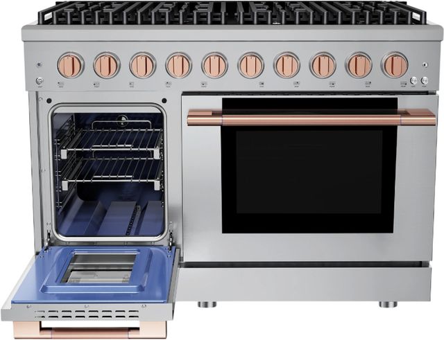 Hauslane HausPro 48" Stainless Steel Pro-Style Gas Range with Rose Gold Knobs-2