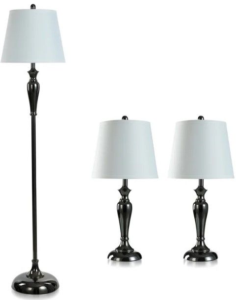 Stylecraft 3-Piece Blacked Nickel/White Lamp Set-0