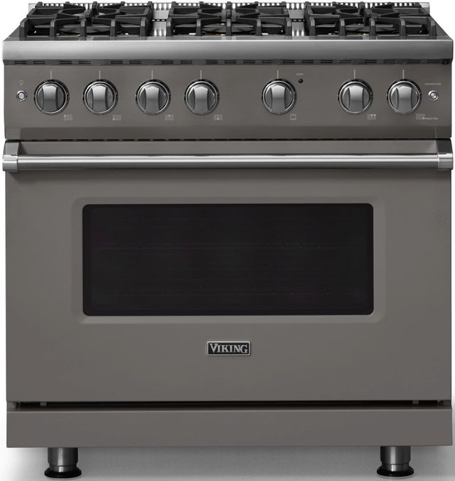 Viking® 5 Series 36" Damascus Gray Pro Style Gas (NG) Range with Polished Chrome Trim-0