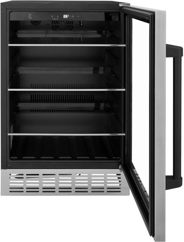 ZLINE Autograph Edition Monument 24" 4.5 C. Ft. Stainless Steel Freestanding Beverage Fridge with Matte Black Accents-1