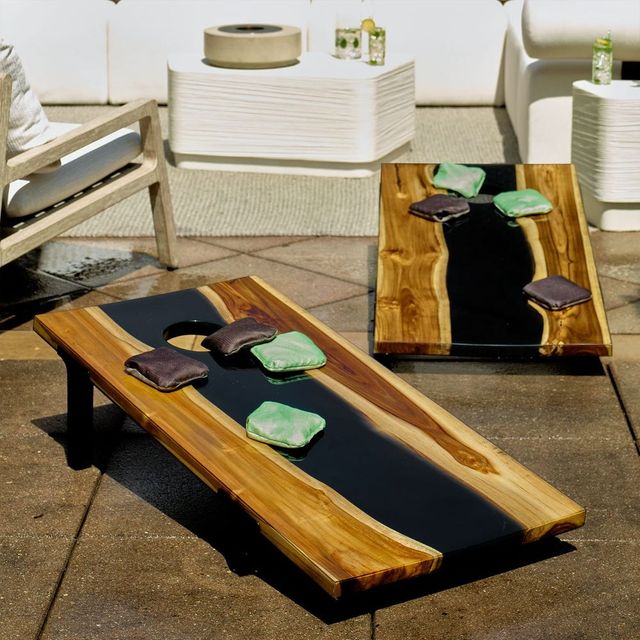 Uttermost® Clearwood Black/Brown Natural Teak Indoor-Outdoor Cornhole Game-1