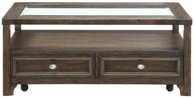 Homelegance® Auburn Glass Top Cocktail Table with Brown Cherry Base -2