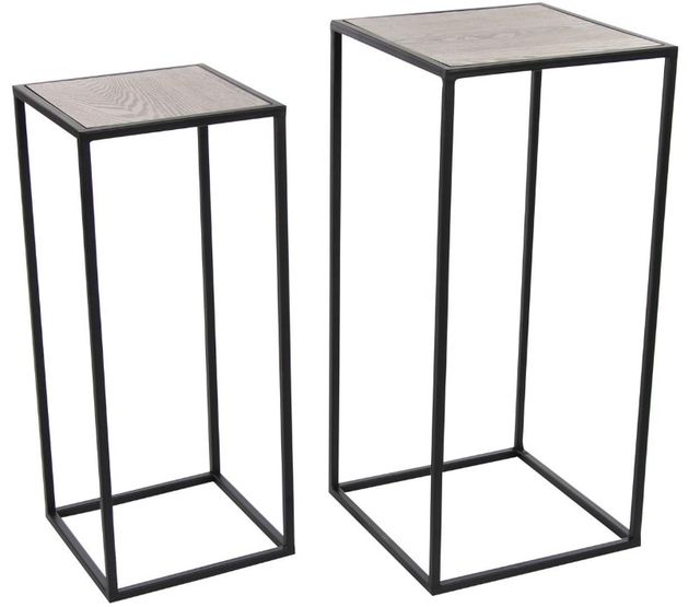 Deco Marche 2-Piece Brown Side Table with Black Base-0