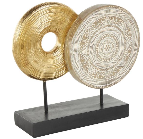 Deco Marche Gold Geometric Sculpture with Black Rectangular Base-1