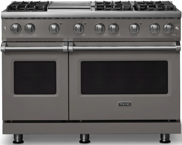 Viking® 5 Series 48" Damascus Gray Pro Style Gas (NG) Range with Polished Chrome Trim-0