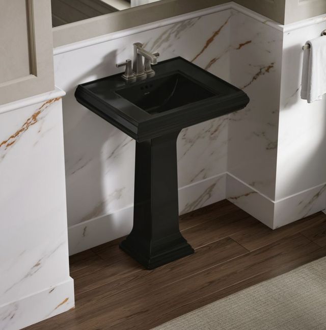 Kohler Memoirs® Black Pedestal/Console Table Bathroom Sink Basin with 4" Centerset Faucet Holes-2