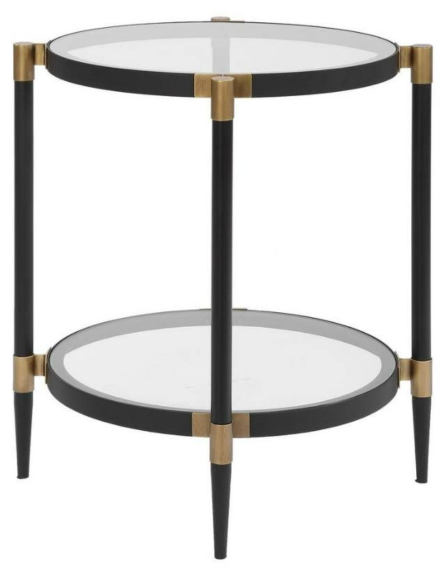 Uttermost® Chadid Glass Top Side Table with Black Frame and Gold Accents-4