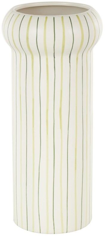 Deco Marche White Vase with Green Linear Patterns-0