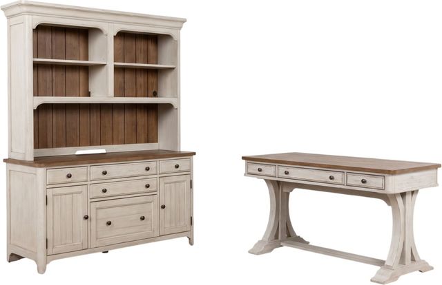 Liberty Furniture Farmhouse Reimagined 3-Piece Antique White/Chestnut Desk and Hutch Set-0