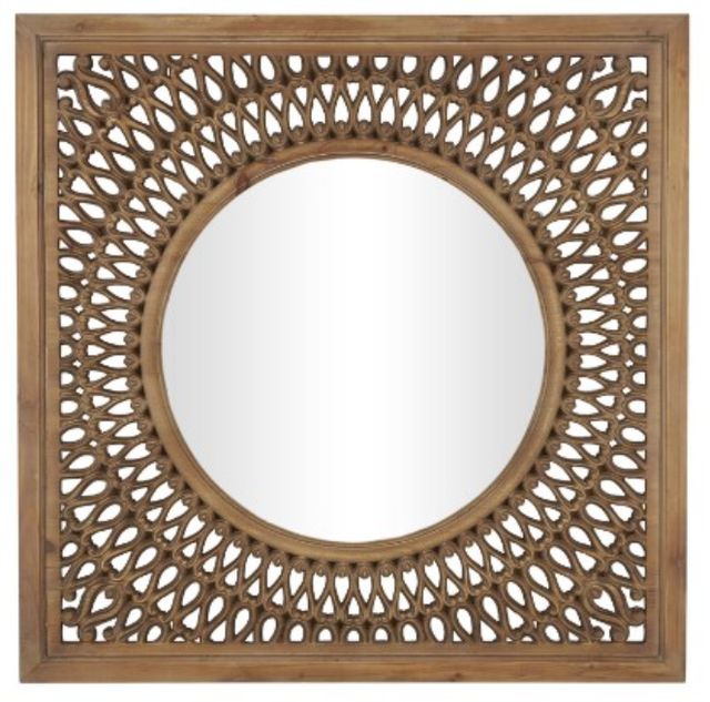Deco Marche Brown Wood Wall Mirror with Carved Scroll Pattern-1