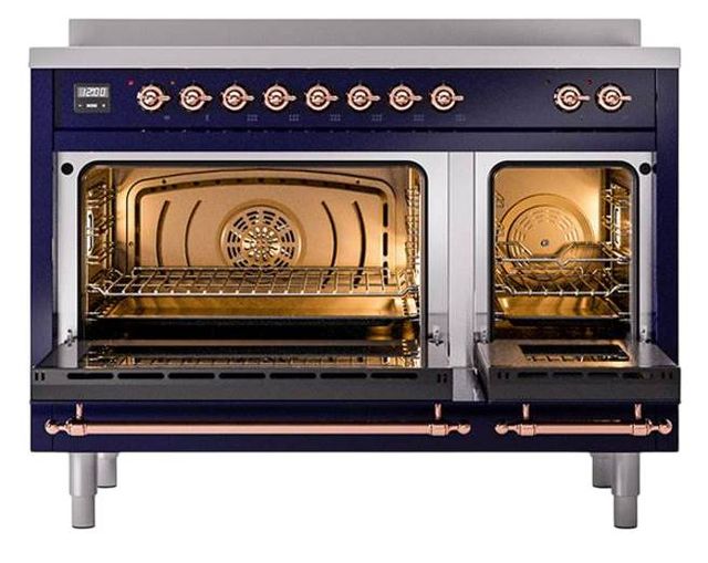 Ilve® Nostalgie II Noblesse 48'' Midnight Blue Pro Style Induction Range with Copper Trim-2
