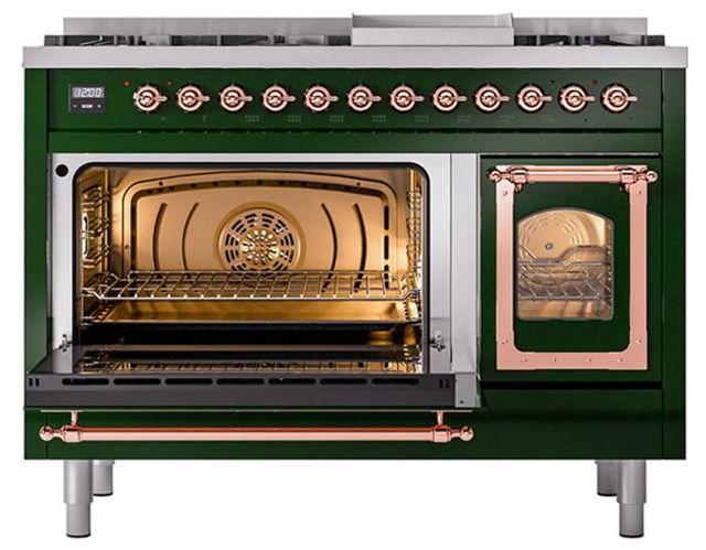 Ilve® Nostalgie II Noblesse 48'' Emerald Green Pro Style Dual Fuel Range with Copper Trim-3