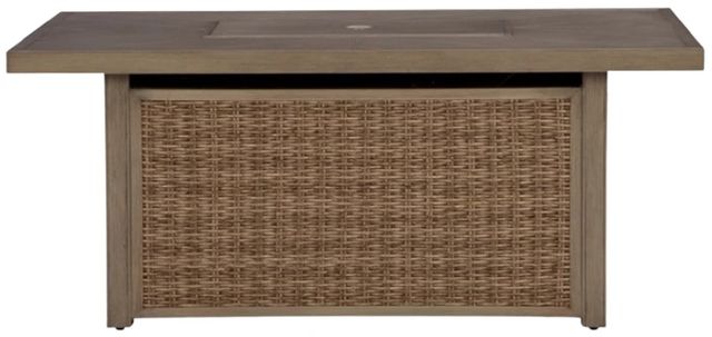 Signature Design by Ashley® Laguna Heights Beige Resin Wicker Outdoor Fire Pit Table with Aluminum Frame-2