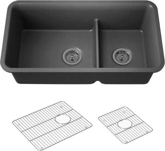 KOHLER® Cairn® Matte Graphite Smart Divide® 34" Undermount Double-Bowl Kitchen Sink-0