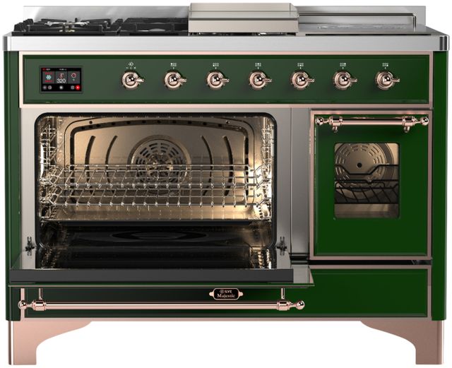 Ilve® Majestic III 48" Emerald Green Pro Style Dual Fuel Natural Gas Range with 5 Black Brass Burners and Copper Trim-2