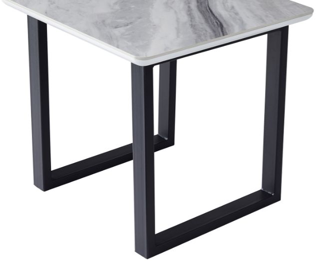 Mazin Furniture Leander White Sintered Stone End Table with Black Metal Legs-2