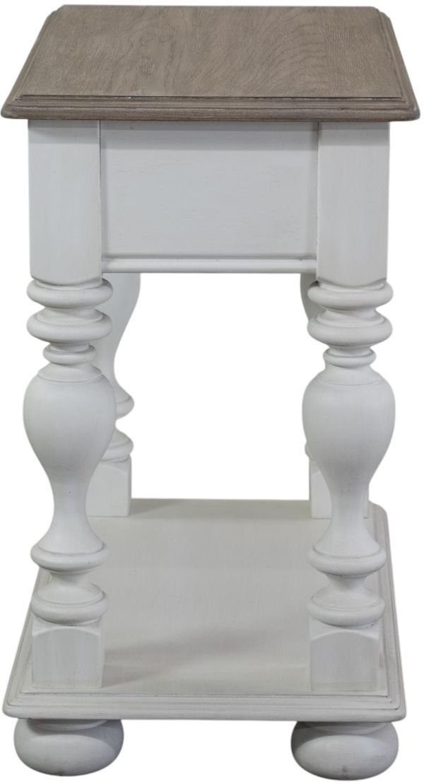 Riverside Furniture Jameson Pale Taupe Top Chairside Table with Antique White Base-3