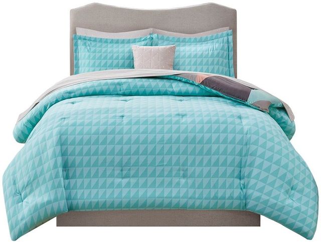 Olliix by Madison Park Essentials Aqua Queen Remy Reversible Complete Bed Set including Sheets-1