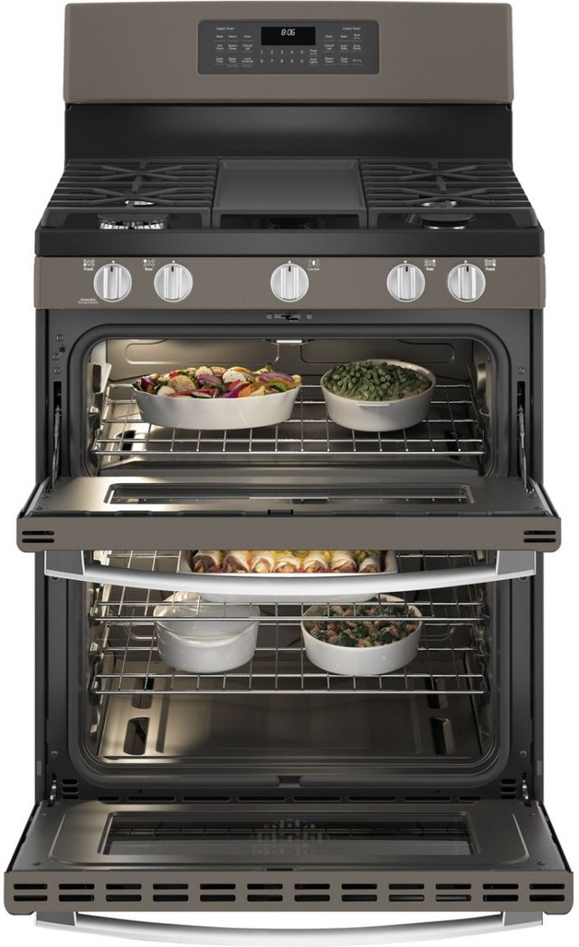 GE® 30" Fingerprint Resistant Slate Freestanding Gas Double Oven Convection Range-2