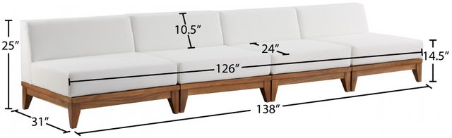 Meridian Furniture Rio 4-Piece Acacia Wood/Off-White Fabric/Wood Outdoor Patio Modular Sectional Armless Sofa-1