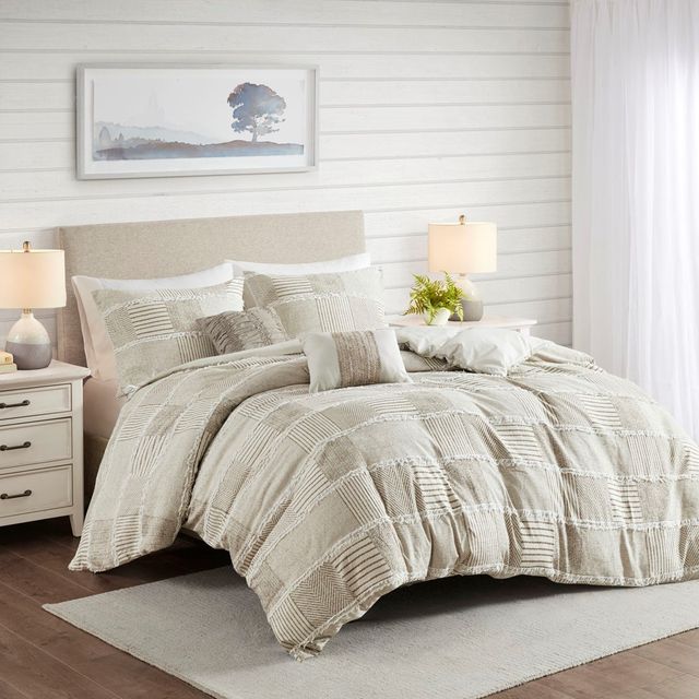 Olliix by Madison Park Schafer Taupe Full/Queen Five Piece Cotton Clipped Comforter Set-2