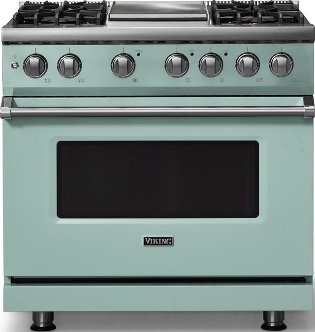Viking® 5 Series 36" Splash Pro Style Dual Fuel (NG) Range with Polished Chrome Trim-0