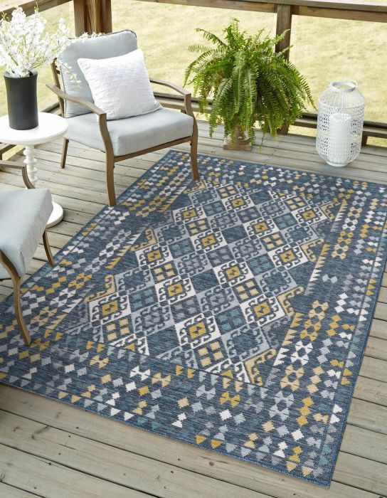 KAS Rugs Dahlia Blue Mosaic 5'x7' Area Rug-1