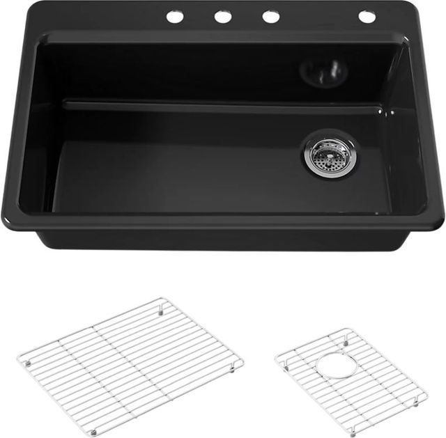 KOHLER® Riverby® Black 33" 4-Faucet Hole Top-Mount Single-Bowl Kitchen Sink-0