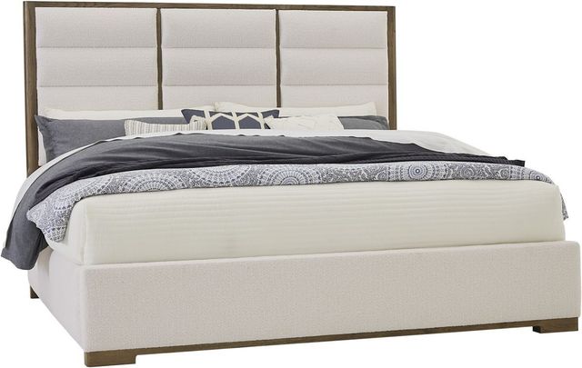 LM Co Home By Vaughan-Bassett Crafted Oak by Ben & Erin Napier Aged Gray/Oatmeal King Upholstered Panel Bed-0