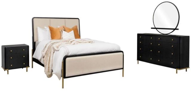 Coaster® Arini 4-Piece Black/Cream Eastern King Upholstered Bedroom Set-0